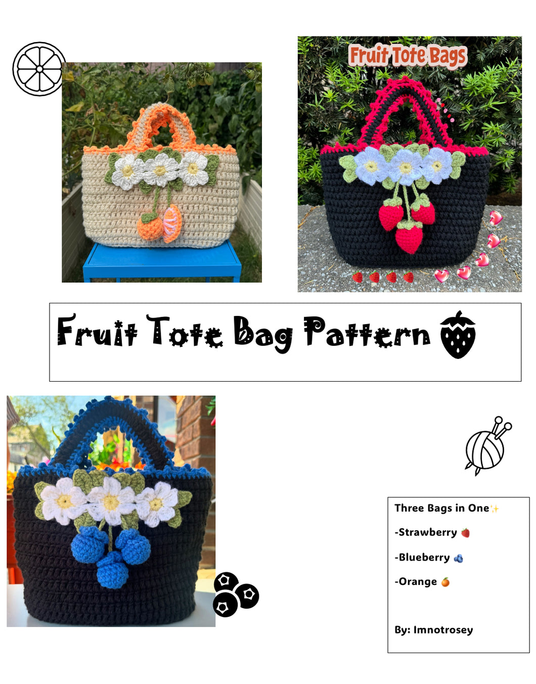 Pattern Fruit Tote Bag 🫐🍓🍊